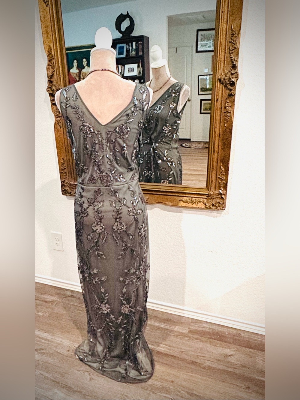 Art Deco Crystal Beaded Mother of Bride wedding guest dress gown old money Sz XL - Picture 5 of 8
